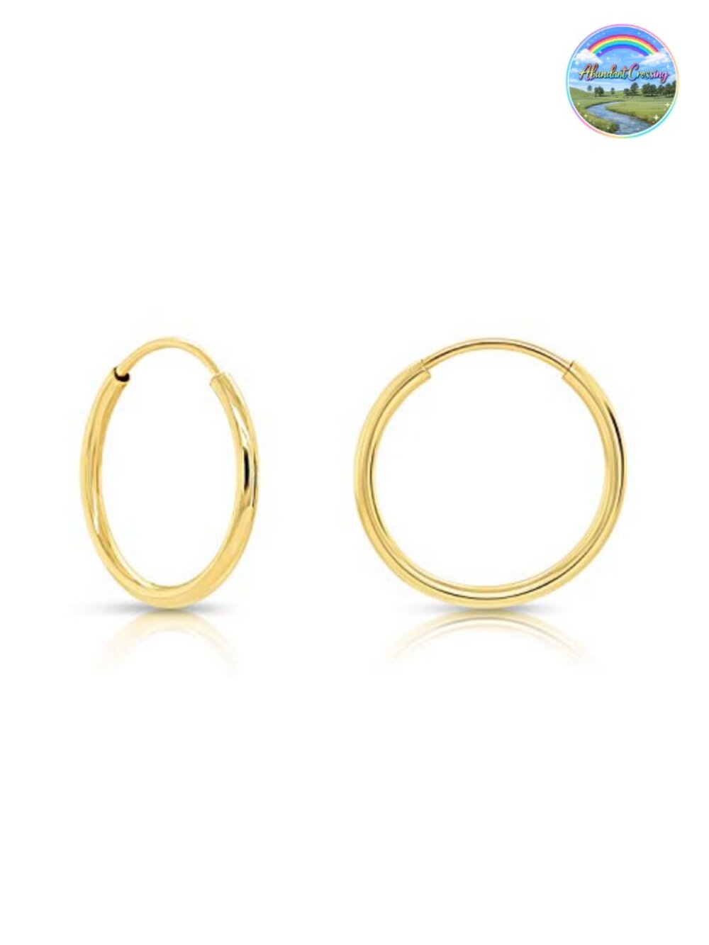 14K Yellow Gold Thin Endless Hoop Earrings Cartilage Helix